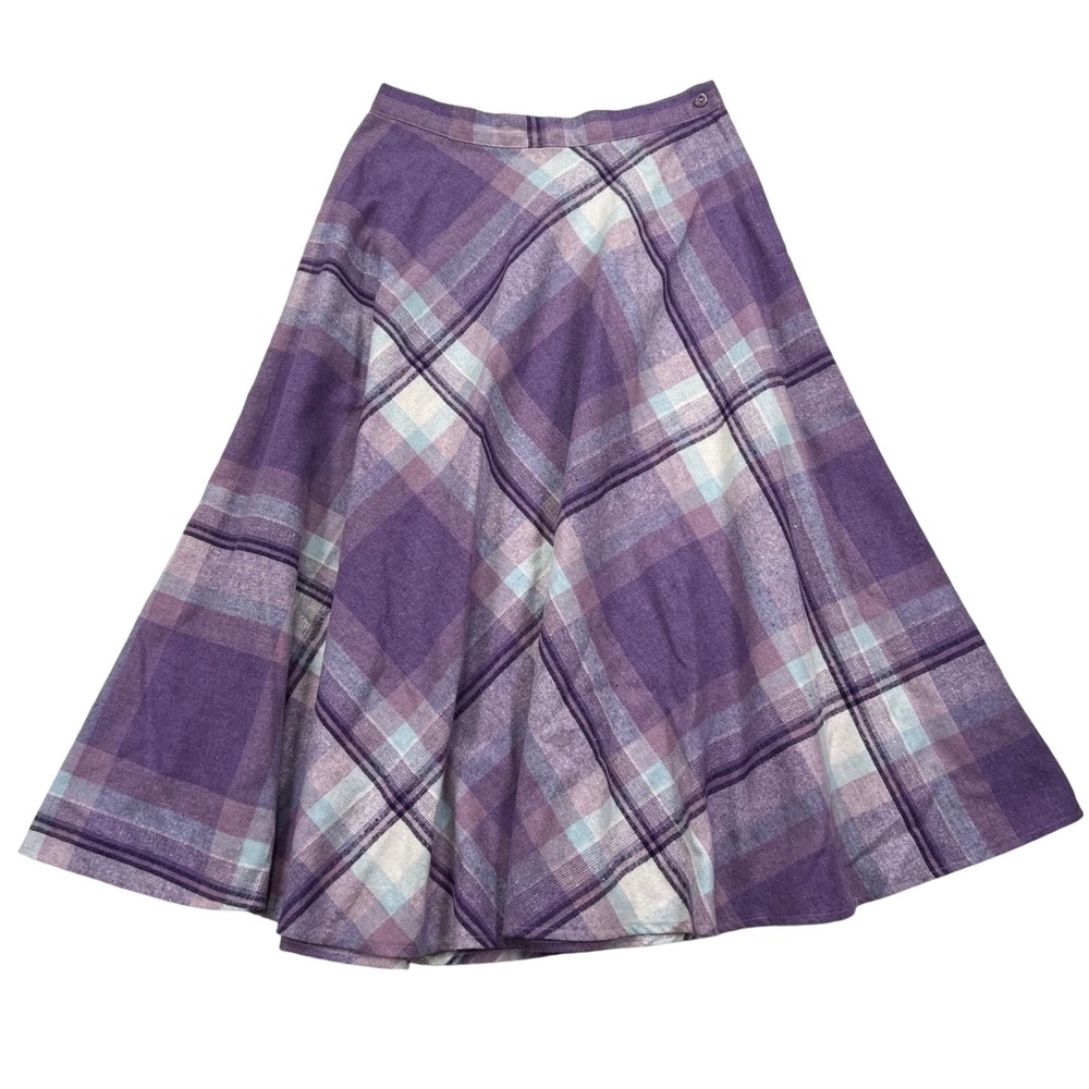 Purple Plaid Midi Skirt - Classic A-Line Flare